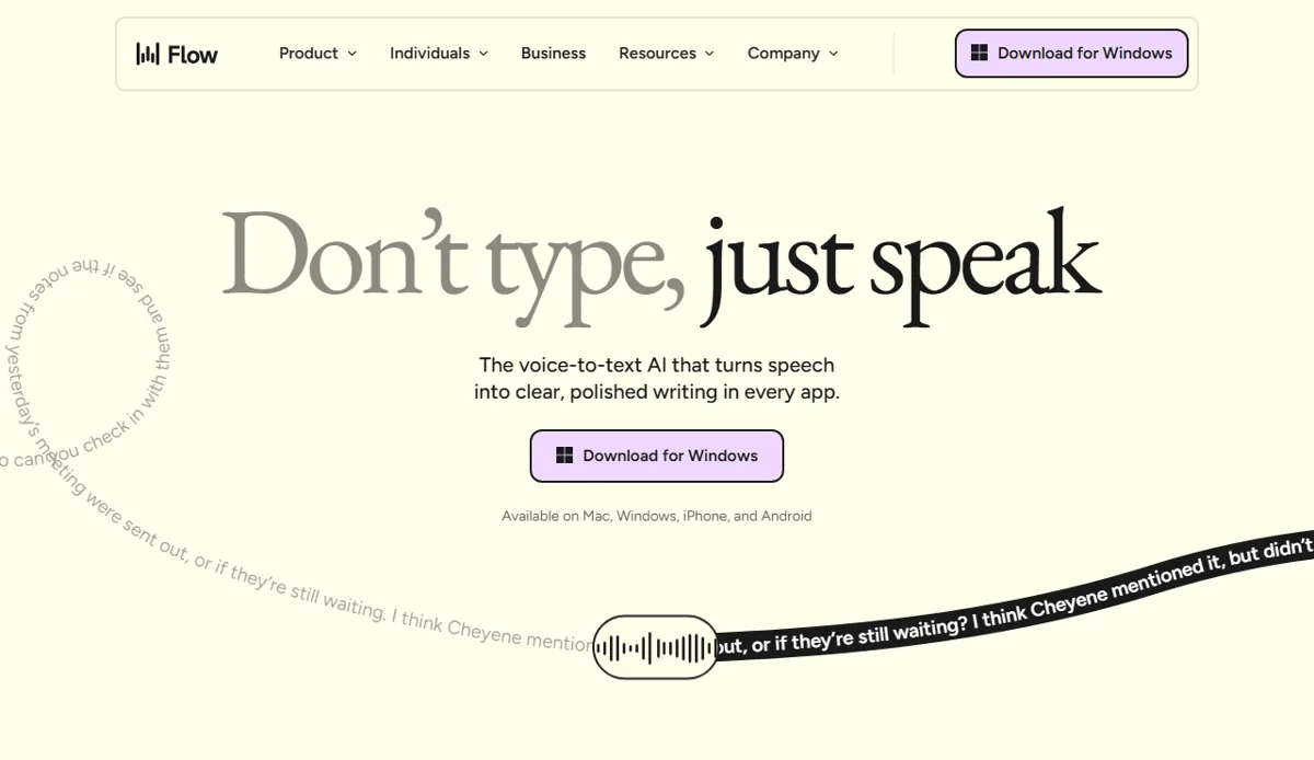 Wispr Flow voice dictation app homepage 2026